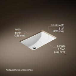 Kohler Ladena 21'' rectangular undermount bathroom sink with glazed underside, no overflow - White - image 3