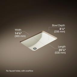 Kohler Ladena 21'' rectangular undermount bathroom sink with glazed underside, no overflow - Biscuit - image 3