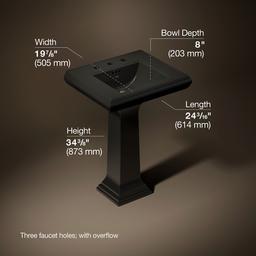 Kohler Memoirs Classic 24-1/4'' rectangular pedestal bathroom sink - Black - image 3