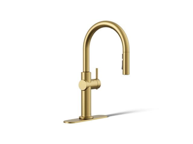 Kohler Crue Touchless pull-down kitchen sink faucet with three-function sprayhead - Vibrant Brushed Moderne Brass