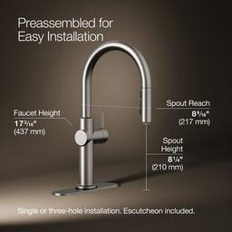 Kohler Crue Touchless pull-down kitchen sink faucet with KOHLER KonnectE and three-function sprayhead - Vibrant Stainless - image 3