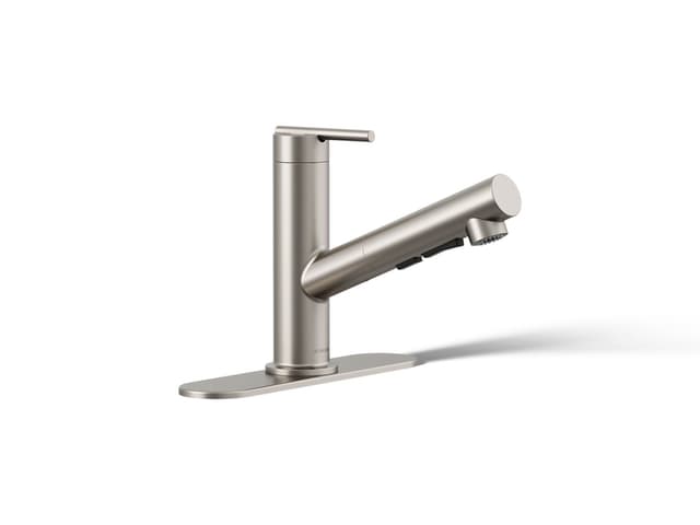 Kohler Crue Pull-out kitchen sink faucet with three-function sprayhead - Vibrant Stainless