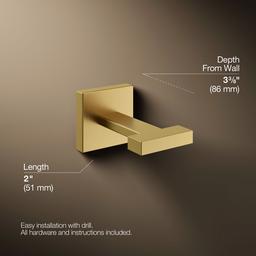 Kohler Square Robe hook - Vibrant Brushed Moderne Brass - image 3
