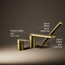 Kohler Parallel Deck-mount bath faucet with handshower - Vibrant Brushed Moderne Brass - image 3