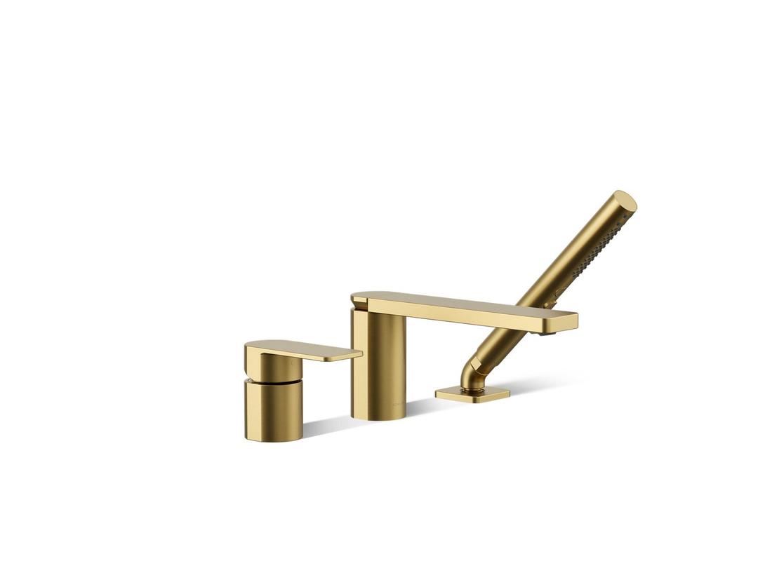 Kohler Parallel Deck-mount bath faucet with handshower - Vibrant Brushed Moderne Brass by Kohler