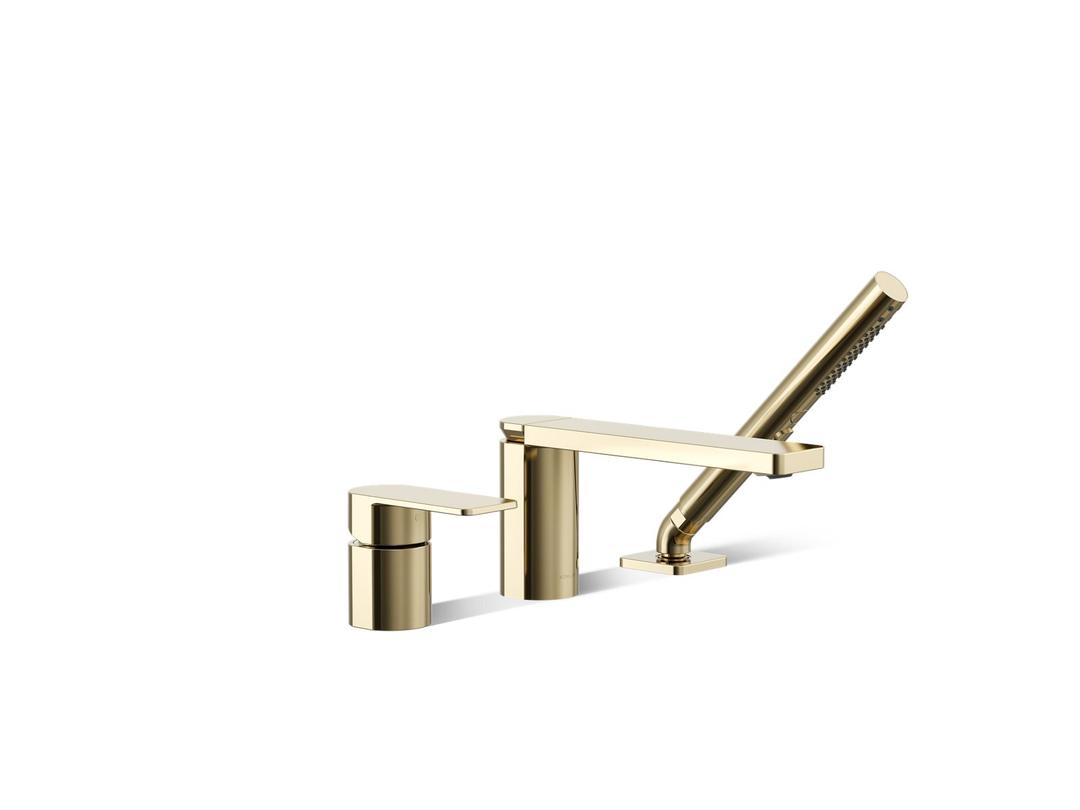 Kohler Parallel Deck-mount bath faucet with handshower - Vibrant French Gold by Kohler