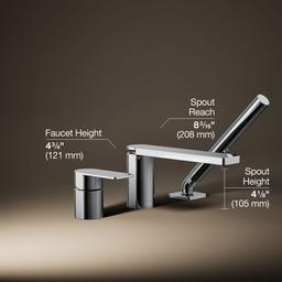 Kohler Parallel Deck-mount bath faucet with handshower - Polished Chrome - image 3