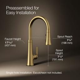 Kohler | Tone | Pull Down Kitchen Faucet - Vibrant Brushed Moderne Brass - image 3