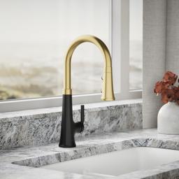 Kohler | Tone | Pull Down Kitchen Faucet - Matte Black With Brushed Moderne Brass - image 2
