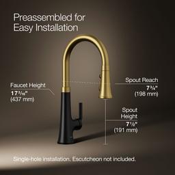 Kohler | Tone | Pull Down Kitchen Faucet - Matte Black With Brushed Moderne Brass - image 3