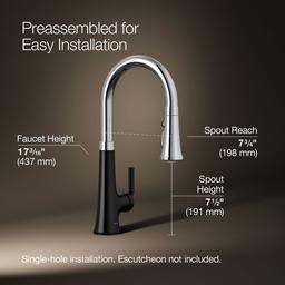 Kohler | Tone | Pull Down Kitchen Faucet - Polished Chrome With Matte Black - image 3