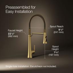 Kohler Tone Semi-professional pull-down kitchen sink faucet with three-function sprayhead - Vibrant Brushed Moderne Brass - image 3