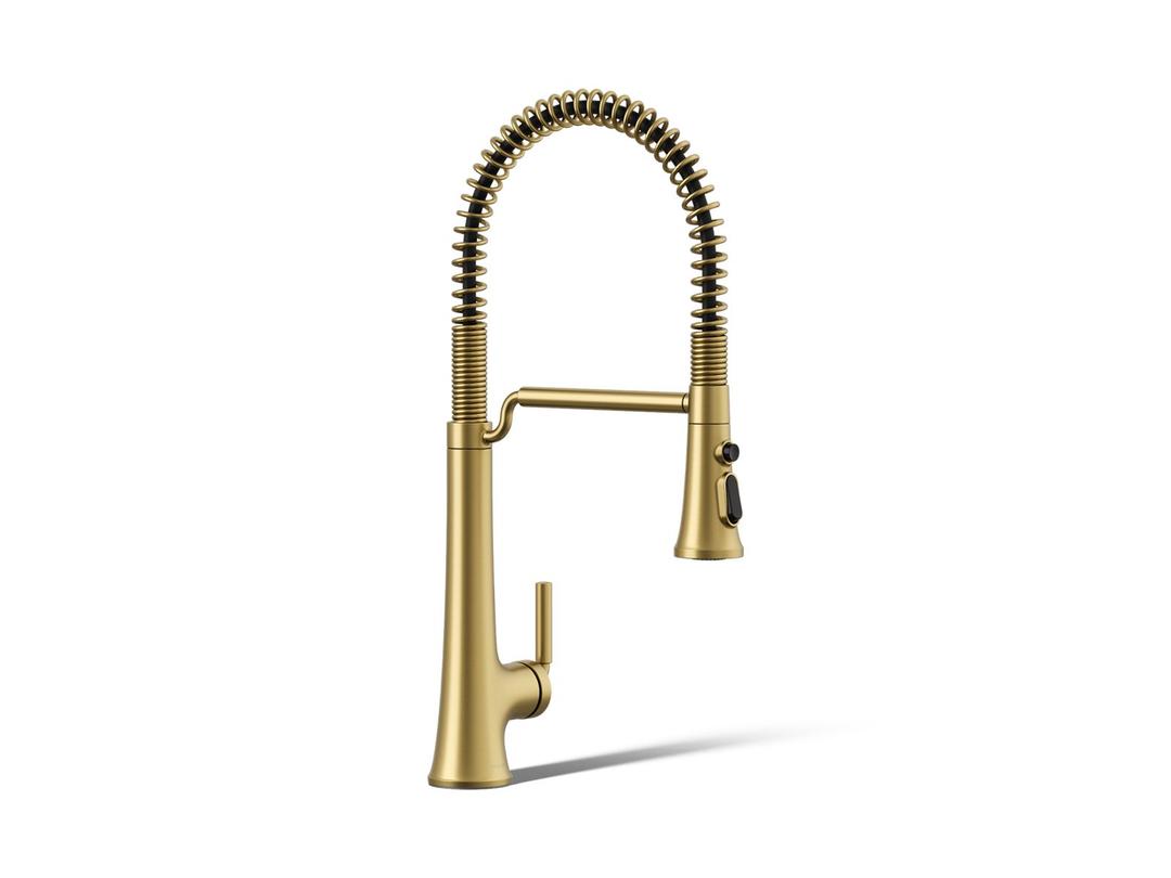 Kohler Tone Semi-professional pull-down kitchen sink faucet with three-function sprayhead - Vibrant Brushed Moderne Brass by Kohler