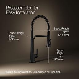 Kohler Tone Semi-professional pull-down kitchen sink faucet with three-function sprayhead - Matte Black - image 3