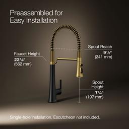 Kohler Tone Semi-professional pull-down kitchen sink faucet with three-function sprayhead - Matte Black With Brushed Moderne Brass - image 3