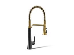 Kohler Tone Semi-professional pull-down kitchen sink faucet with three-function sprayhead - Matte Black With Brushed Moderne Brass - image 1