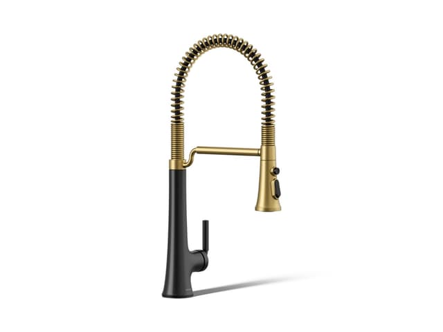 Kohler Tone Semi-professional pull-down kitchen sink faucet with three-function sprayhead - Matte Black With Brushed Moderne Brass