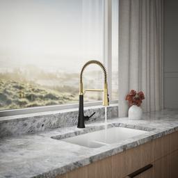 Kohler Tone Semi-professional pull-down kitchen sink faucet with three-function sprayhead - Matte Black With Brushed Moderne Brass - image 4
