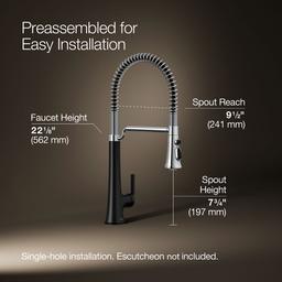 Kohler Tone Semi-professional pull-down kitchen sink faucet with three-function sprayhead - Polished Chrome With Matte Black - image 3