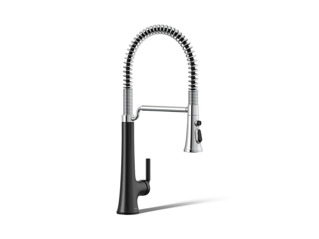 Kohler Tone Semi-professional pull-down kitchen sink faucet with three-function sprayhead - Polished Chrome With Matte Black by Kohler