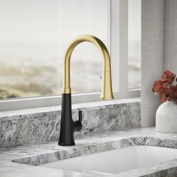 Kohler | Tone | Pull Down Kitchen Faucet - Matte Black With Brushed Moderne Brass - image 2