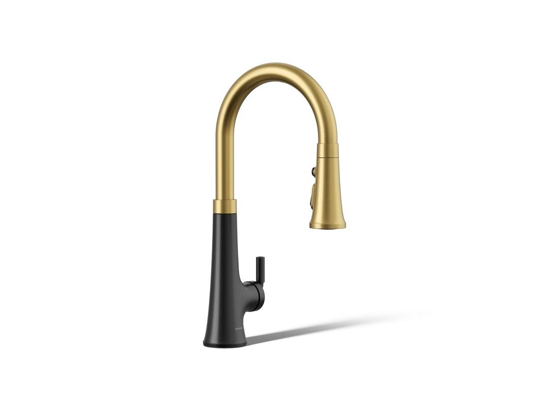 Kohler | Tone | Pull Down Kitchen Faucet - Matte Black With Brushed Moderne Brass by Kohler