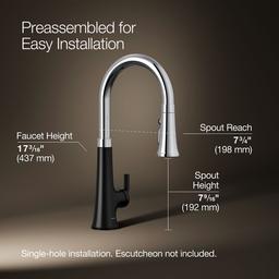Kohler | Tone | Pull Down Kitchen Faucet - Polished Chrome With Matte Black - image 3