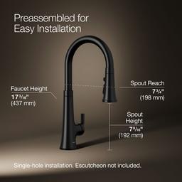 Kohler Tone Touchless pull-down kitchen sink faucet with KOHLER KonnectE and three-function sprayhead - Matte Black - image 3