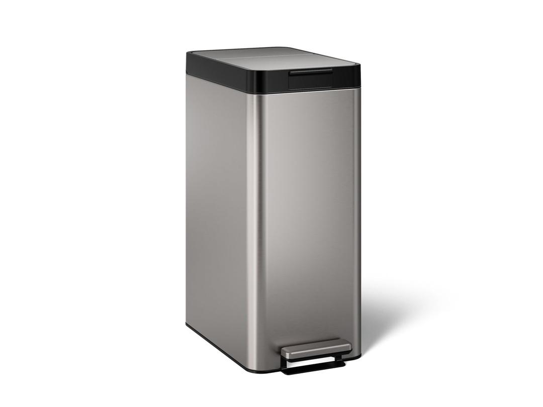13-gallon stainless steel slim step trash can with bifold lid by Kohler