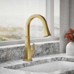 Kohler Riff Pull-down kitchen sink faucet with three-function sprayhead - Vibrant Brushed Moderne Brass - image 2