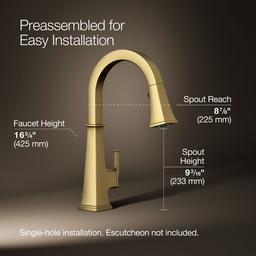 Kohler Riff Pull-down kitchen sink faucet with three-function sprayhead - Vibrant Brushed Moderne Brass - image 3