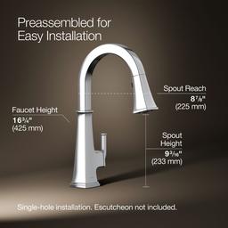 Kohler Riff Pull-down kitchen sink faucet with three-function sprayhead - Polished Chrome - image 3