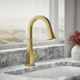 Kohler Riff Touchless pull-down kitchen sink faucet with three-function sprayhead - Vibrant Brushed Moderne Brass - image 2
