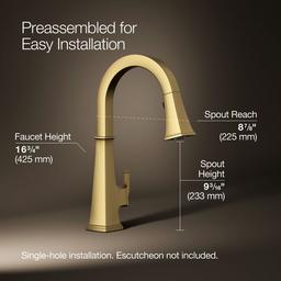 Kohler Riff Touchless pull-down kitchen sink faucet with three-function sprayhead - Vibrant Brushed Moderne Brass - image 3