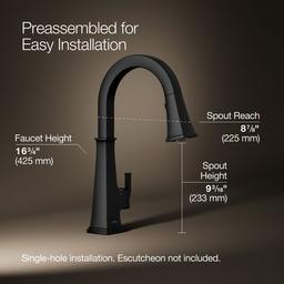 Kohler Riff Touchless pull-down kitchen sink faucet with three-function sprayhead - Matte Black - image 3