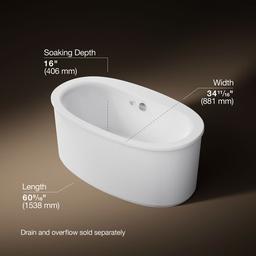 Kohler Sunstruck 60-1/2'' x 34-1/2'' freestanding Heated BubbleMassageE air bath with straight shroud - White - image 3