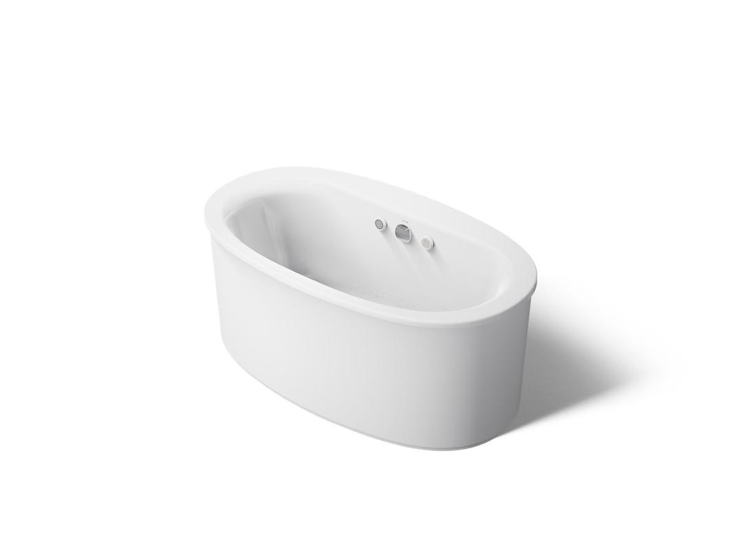 Kohler Sunstruck 60-1/2'' x 34-1/2'' freestanding Heated BubbleMassageE air bath with Bask heated surface and straight shroud - White by Kohler