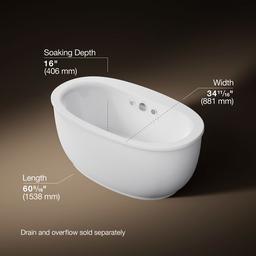 Kohler Sunstruck 60-1/2'' x 34-1/2'' freestanding Heated BubbleMassageE air bath with Bask heated surface and fluted shroud - White - image 3