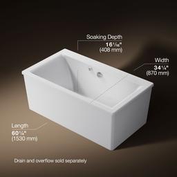 Kohler Stargaze 60'' x 34'' freestanding Heated BubbleMassageE air bath with straight shroud - White - image 3