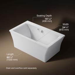 Kohler Stargaze 60'' x 34'' freestanding Heated BubbleMassageE air bath with Bask heated surface and fluted shroud - White - image 3