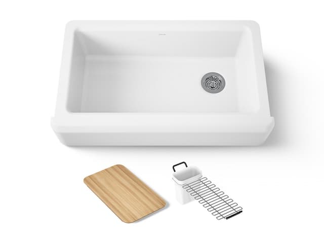 Kohler Riverby 35-3/4'' undermount single-bowl farmhouse workstation kitchen sink - White