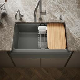 Kohler Riverby 35-3/4'' undermount single-bowl farmhouse workstation kitchen sink - Thunder Grey - image 2