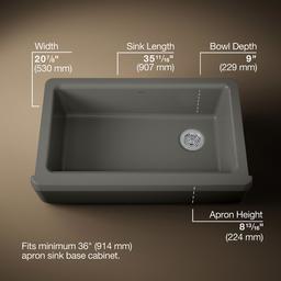 Kohler Riverby 35-3/4'' undermount single-bowl farmhouse workstation kitchen sink - Thunder Grey - image 3