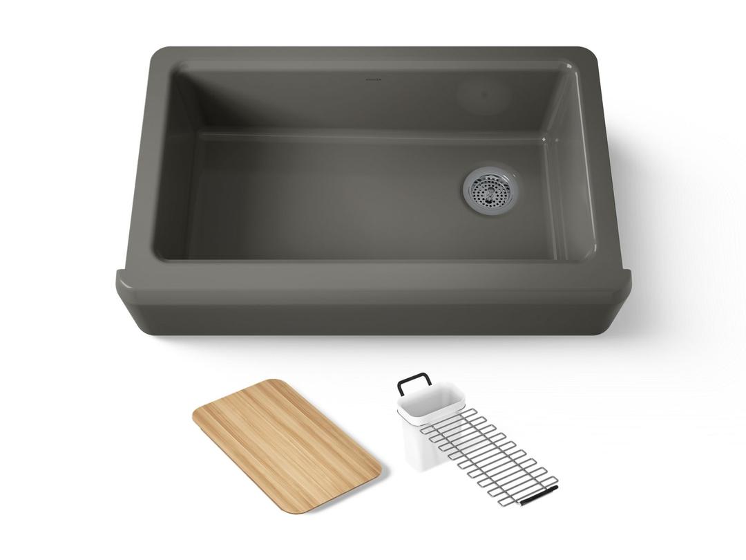 Kohler Riverby 35-3/4'' undermount single-bowl farmhouse workstation kitchen sink - Thunder Grey by Kohler