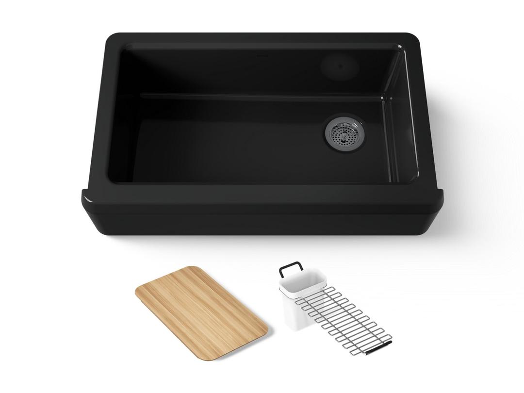 Kohler Riverby 35-3/4'' undermount single-bowl farmhouse workstation kitchen sink - Black by Kohler