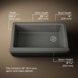 Kohler Riverby 35-3/4'' undermount single-bowl farmhouse workstation kitchen sink - Thunder Grey - image 3