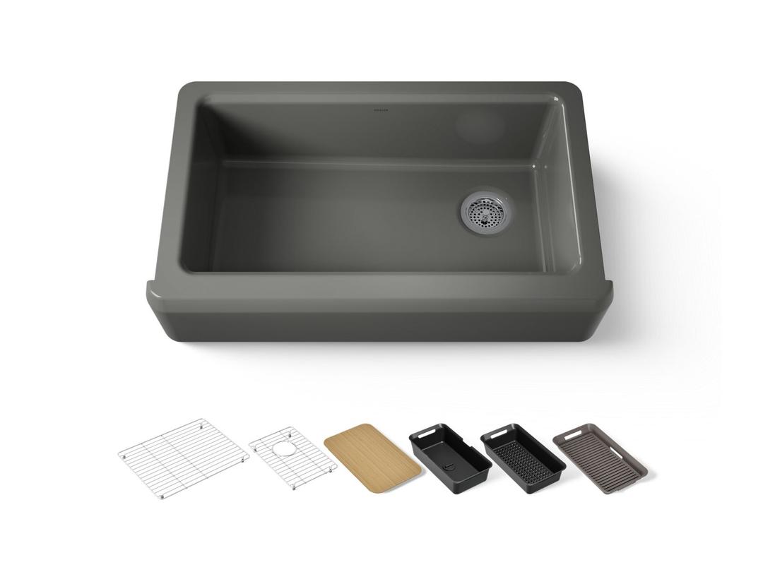 Kohler Riverby 35-3/4'' undermount single-bowl farmhouse workstation kitchen sink - Thunder Grey by Kohler