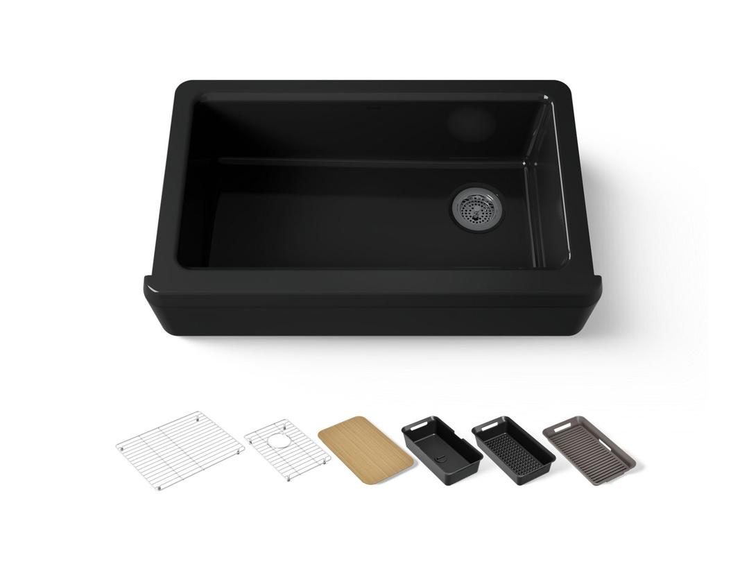 Kohler Riverby 35-3/4'' undermount single-bowl farmhouse workstation kitchen sink - Black by Kohler