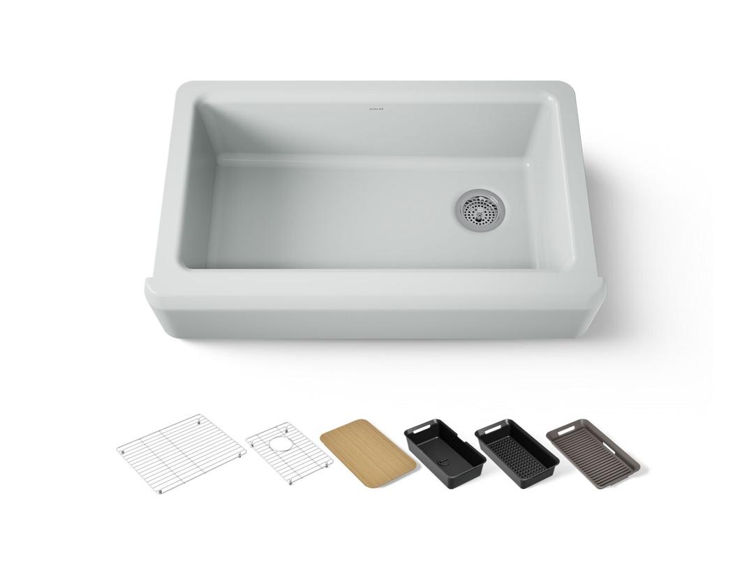 Kohler Riverby 35-3/4'' undermount single-bowl farmhouse workstation kitchen sink - Ice Grey by Kohler