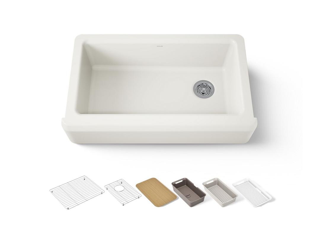 Kohler Riverby 35-3/4'' undermount single-bowl farmhouse workstation kitchen sink - Biscuit by Kohler